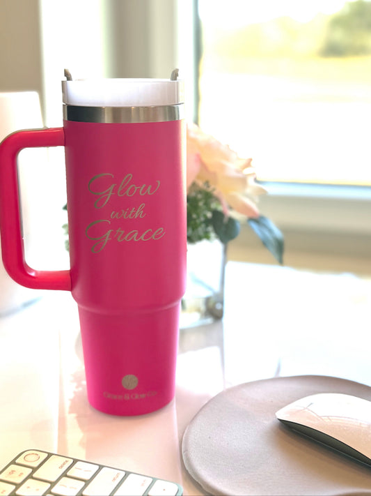 Glow with Grace 30 oz. Stainless Steel Tumbler with Handle / Inspirational Faith Gift for Women