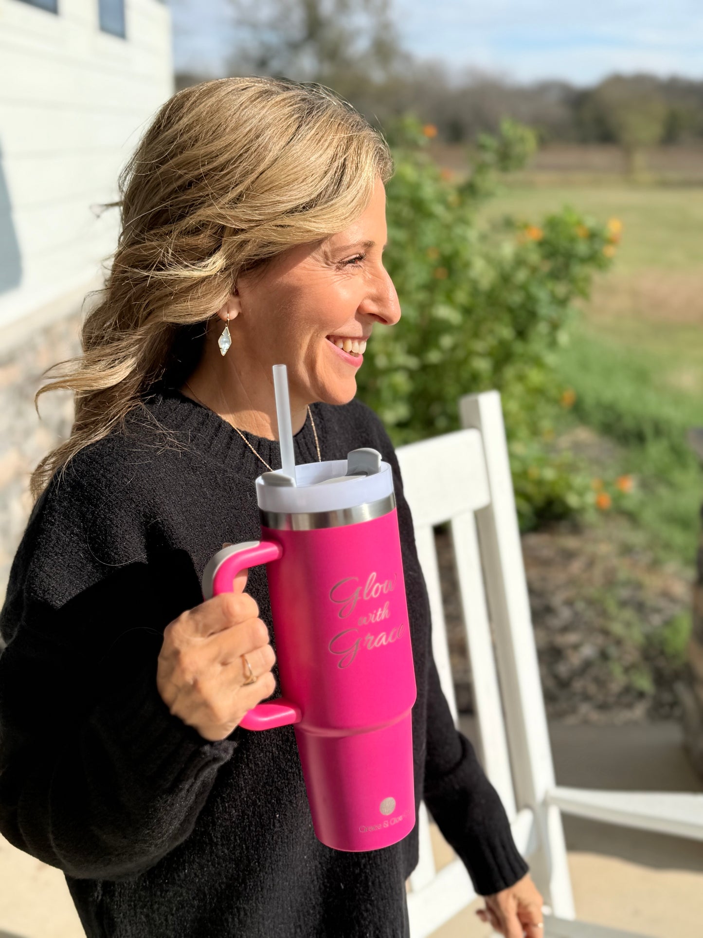 Glow with Grace 30 oz. Stainless Steel Tumbler with Handle / Inspirational Faith Gift for Women