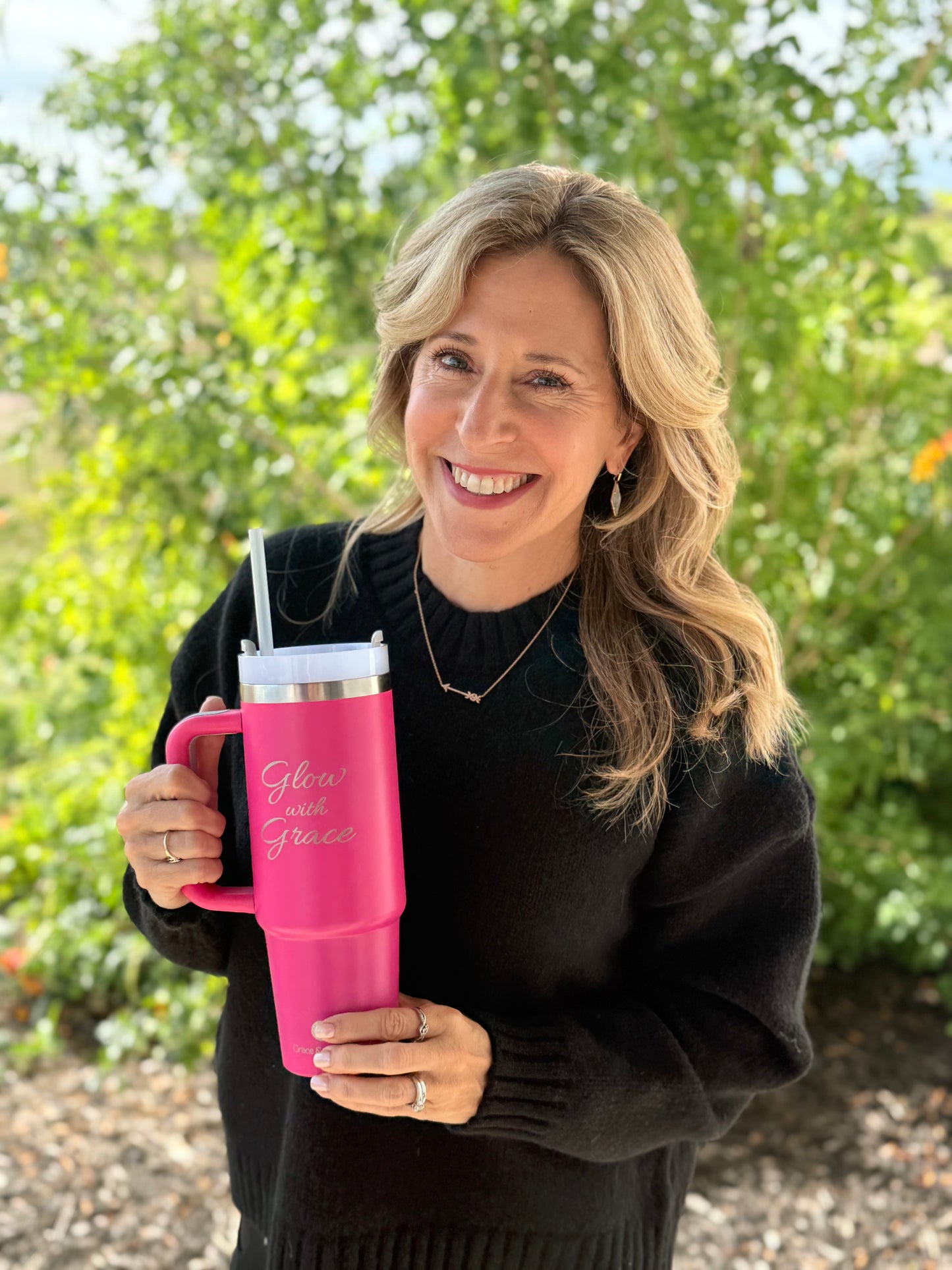 Glow with Grace 30 oz. Stainless Steel Tumbler with Handle / Inspirational Faith Gift for Women